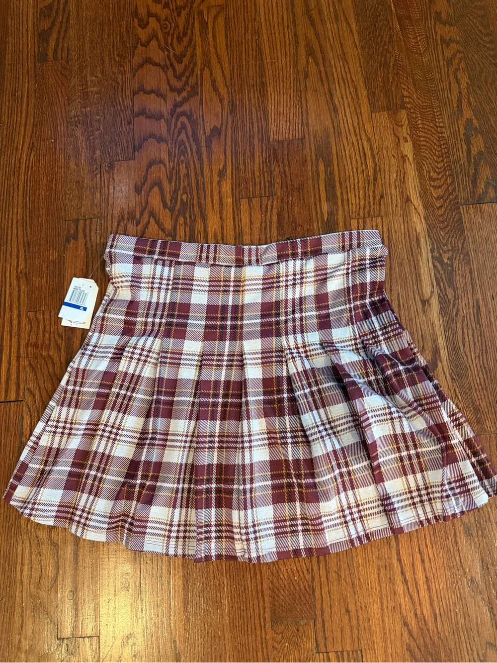 Hippie Rose Burgundy and Cream Plaid Pleated Mini Skirt